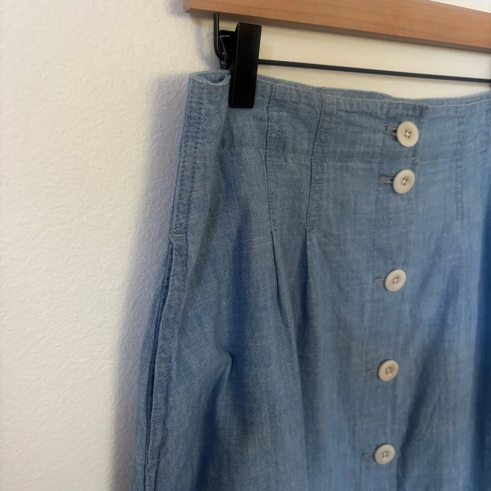 Madewell Midi Skirt Button Front Chic Patio Pockets Cotton Chambray Blue Size 10 - Picture 4 of 12